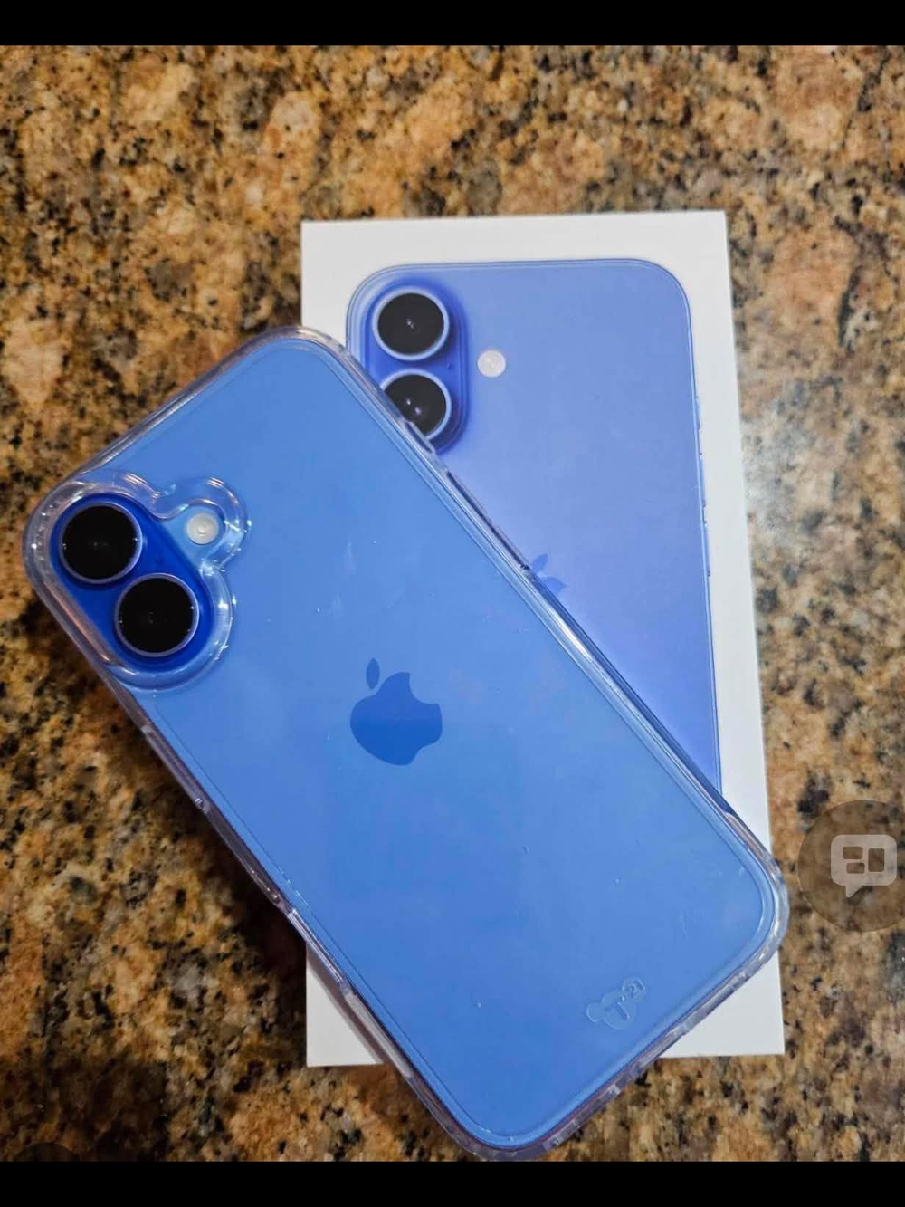 Apple Blue iPhone with Clear Protective Case